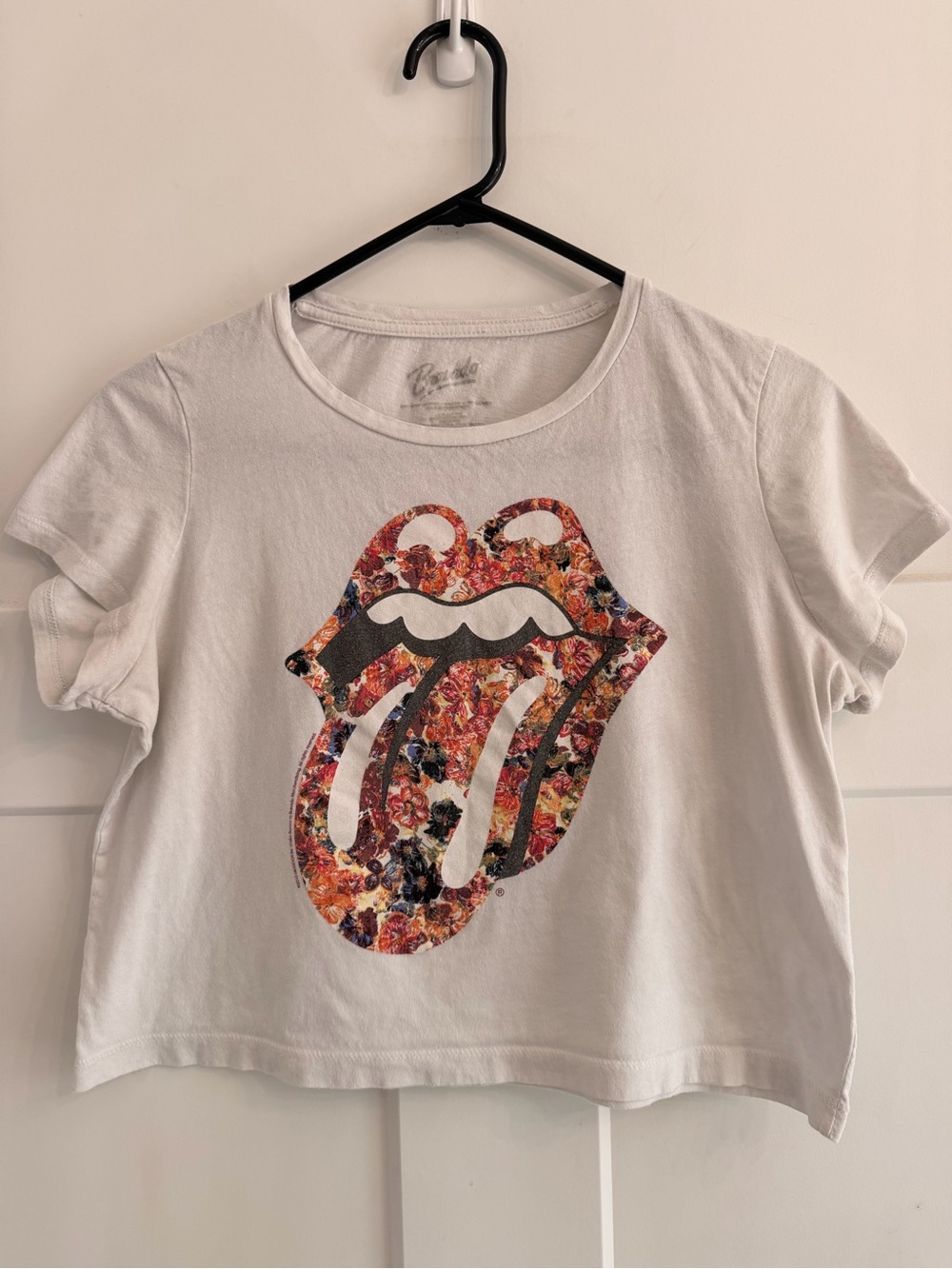 Rolling Stones Cropped Tee with Floral Tongue Graphic Medium